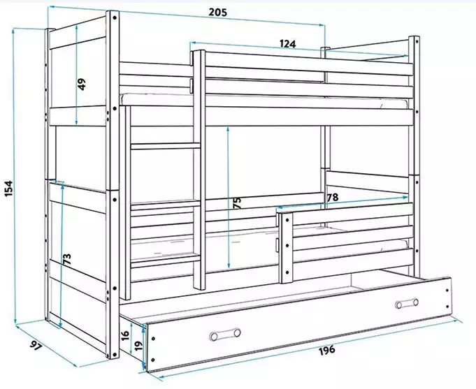 RICO youth bunk bed 90x200 with drawer, white/green - Image 2