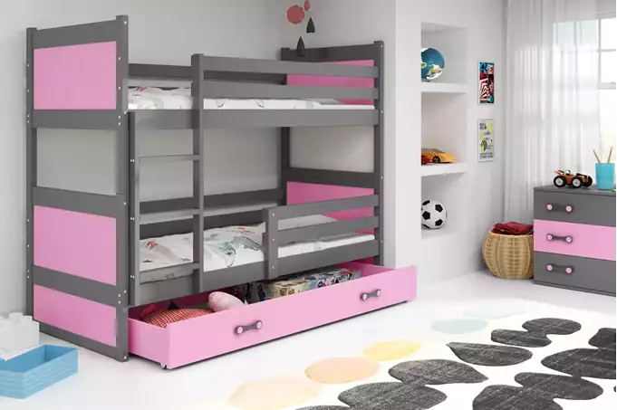 RICO 90X200 youth bunk bed with drawer, graphite/pink - Image 3