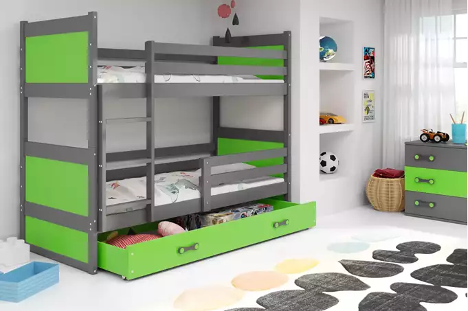 RICO 90x200 youth bunk bed with drawer, graphite/green - Image 3