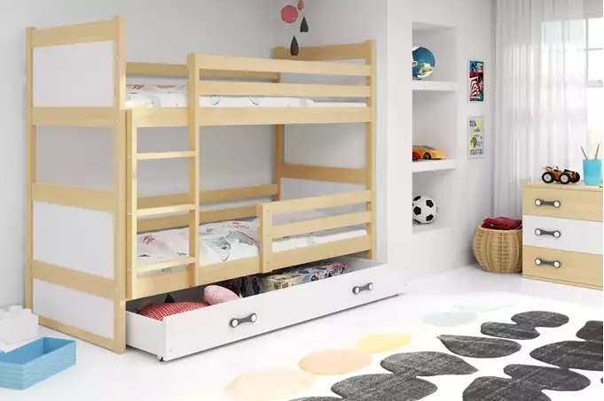 RICO 90x200 youth bunk bed with drawer, pine/white - Image 3