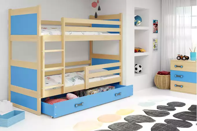 RICO 90x200 youth bunk bed with drawer, pine/blue - Image 3