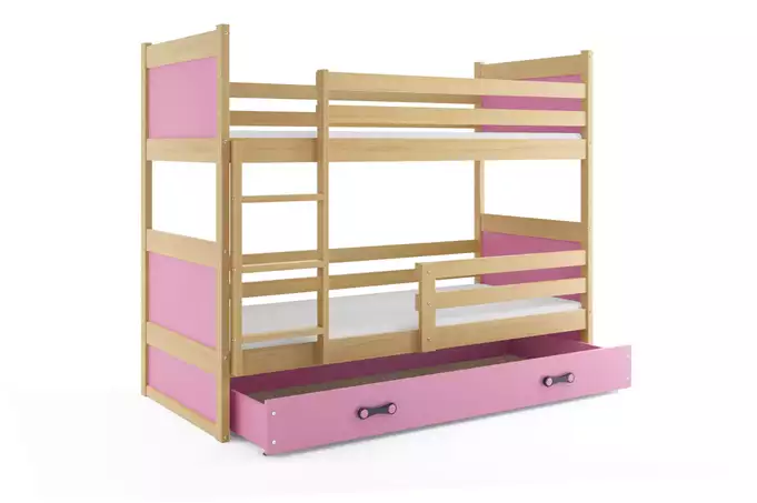 RICO 90x200 youth bunk bed with drawer, pine/pink - Image 4