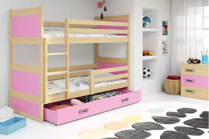 RICO 90x200 youth bunk bed with drawer, pine/pink - Image 3