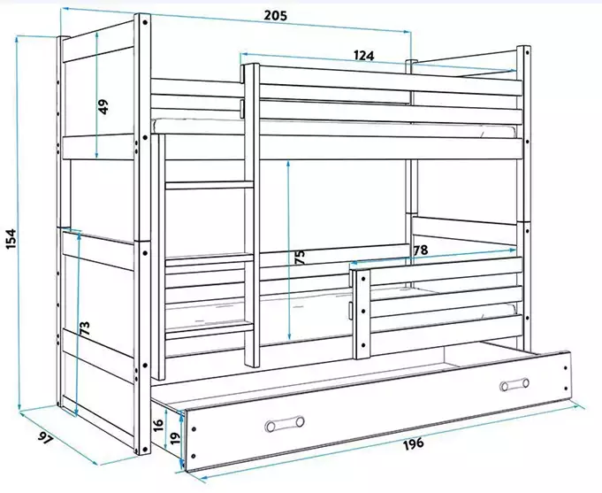 RICO 90x200 youth bunk bed with drawer, pine/pink - Image 5