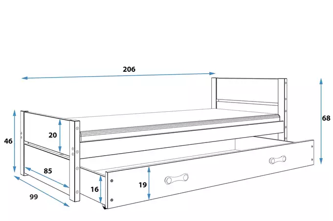 BARTEK single youth bed 90x200 with drawer, white - Image 4
