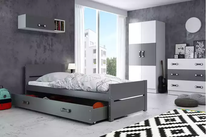 BARTEK single youth bed 90x200 with drawer, graphite color - Image 4