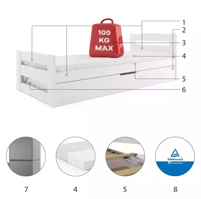 ERNI single bed with storage box 90x200, white - Image 6