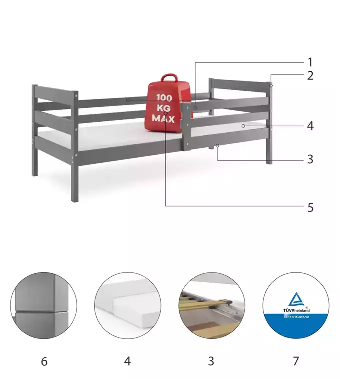 ERYK single youth bed 80X190, graphite color - Image 6