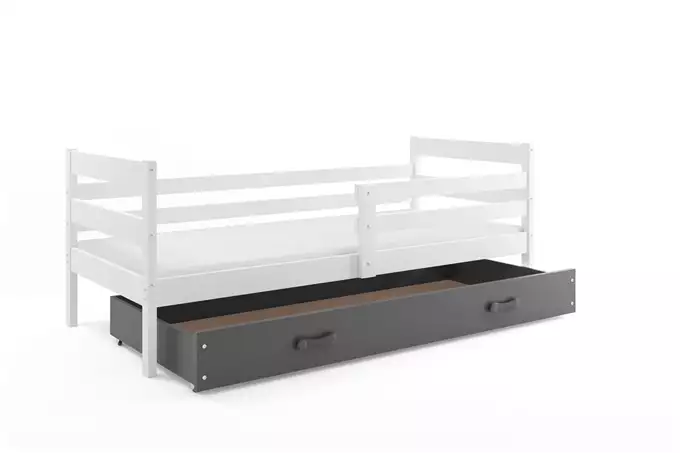 ERYK 80X190 youth single bed with mattress and drawer, white/graphite - Image 6