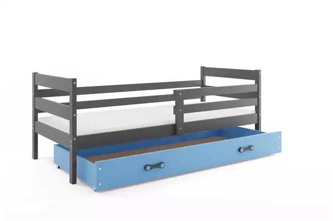 ERYK 80X190 single youth bed with mattress and drawer, graphite/blue - Image 6