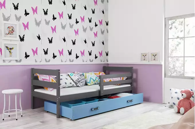 ERYK 80X190 single youth bed with mattress and drawer, graphite/blue - Image 5