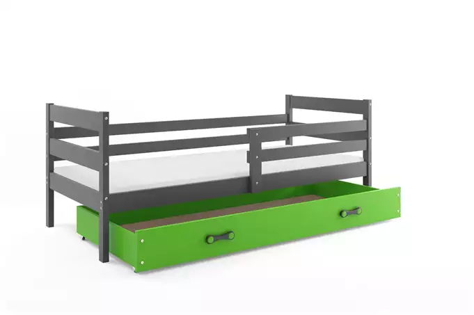 ERYK 80X190 single youth bed with mattress and drawer, graphite/green - Image 6