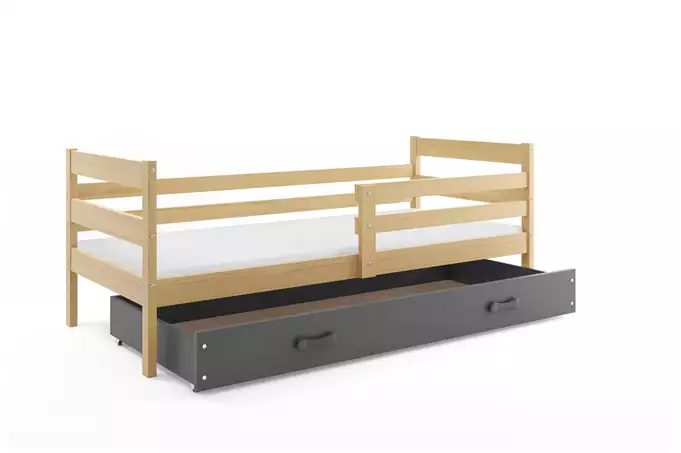 ERYK 80X190 single youth bed with mattress and drawer, pine/graphite - Image 6