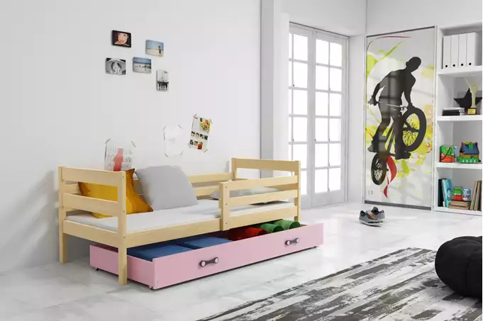 ERYK single youth bed 80x190 with mattress and drawer, pine/pink - Image 5