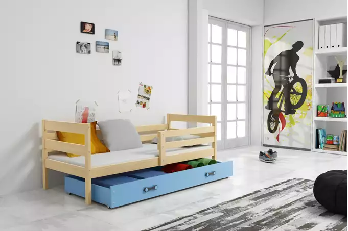 ERYK 80X190 single youth bed with drawer, pine/blue - Image 3