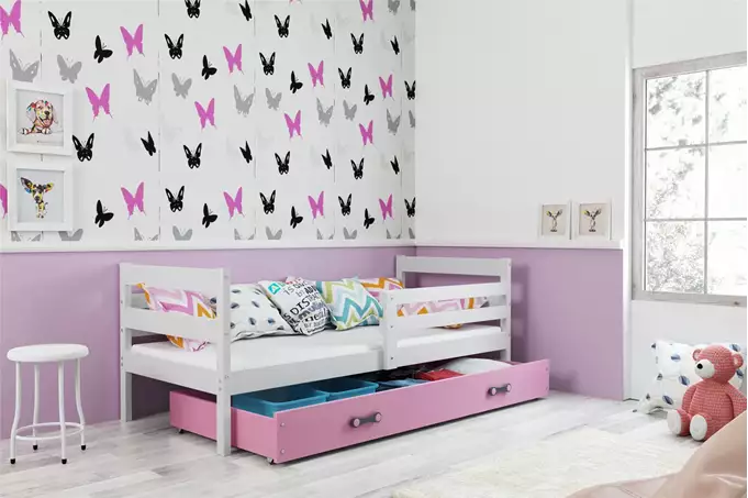 ERYK single youth bed 90x200 with mattress and drawer, white/pink - Image 4