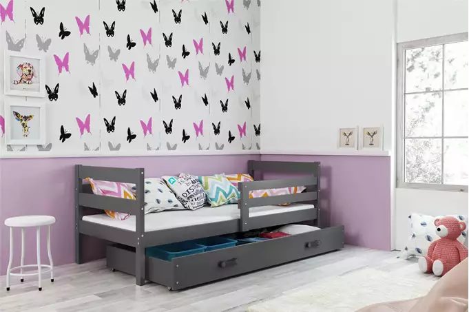 ERYK 90X200 single youth bed with mattress and drawer, graphite color - Image 3