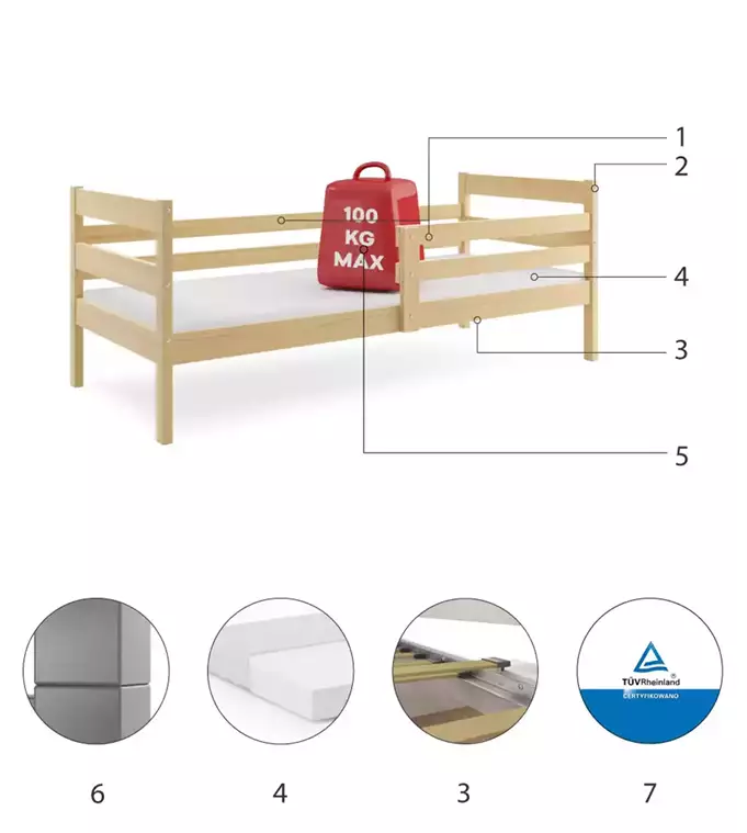 ERYK single youth bed 90x200 with mattress, pine - Image 6