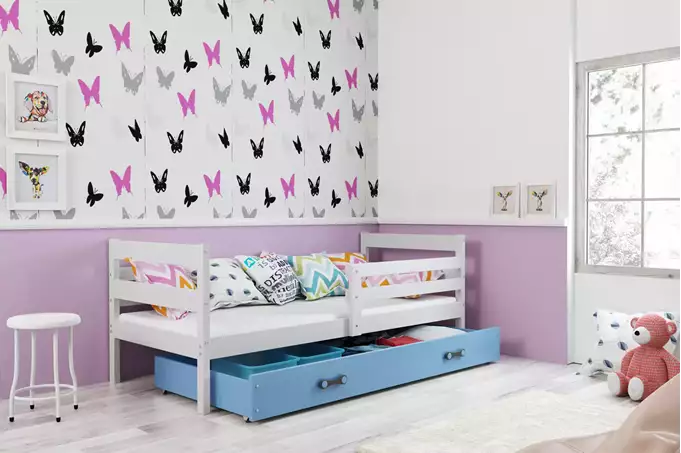 ERYK single youth bed 90x200 with drawer, white/blue - Image 3