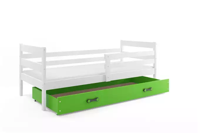 ERYK 90x200 youth single bed with drawer, white/green - Image 4