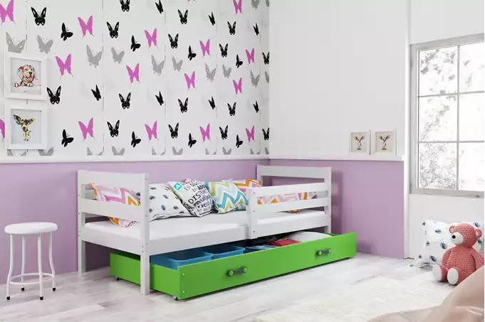 ERYK 90x200 youth single bed with drawer, white/green - Image 3