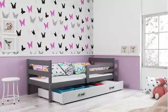 ERYK 90X200 single youth bed with drawer, graphite/white - Image 3