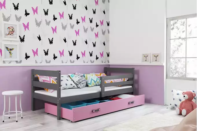 ERYK 90x200 single youth bed with drawer, graphite/pink - Image 3