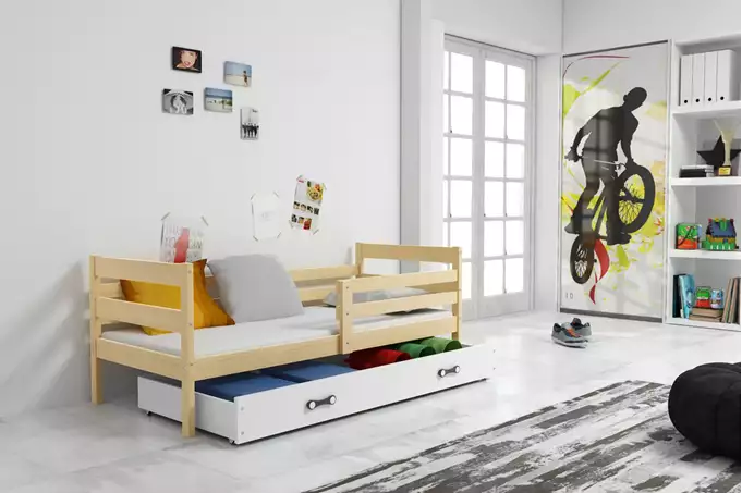 ERYK single youth bed 90x200 with drawer, pine/white - Image 3