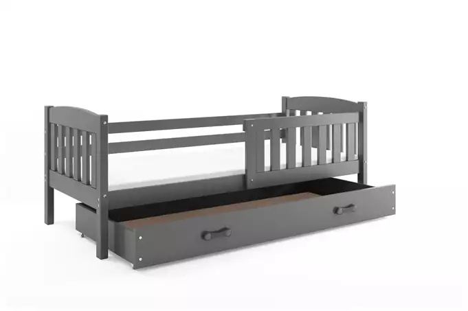 KUBUŚ single youth bed 90X190 with mattress and drawer, graphite color - Image 4