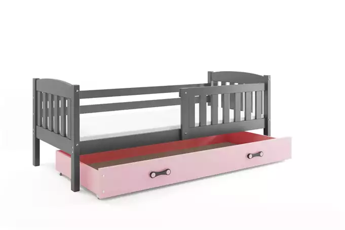 KUBUŚ single youth bed 90x190 with mattress and drawer, graphite/pink - Image 3