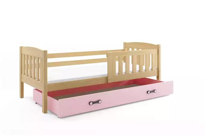 KUBUŚ single youth bed 90x190 with mattress and drawer, pine/pink - Image 2