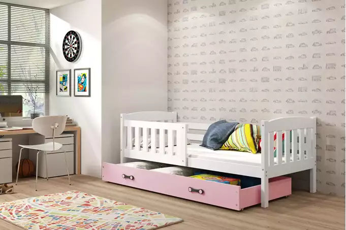 KUBUŚ youth single bed 90x190 with drawer, white/pink - Image 4