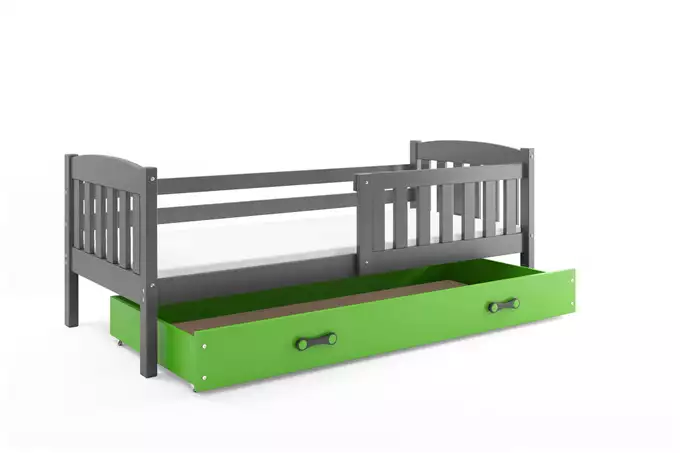 KUBUŚ single youth bed 90x190 with drawer, graphite/green - Image 4