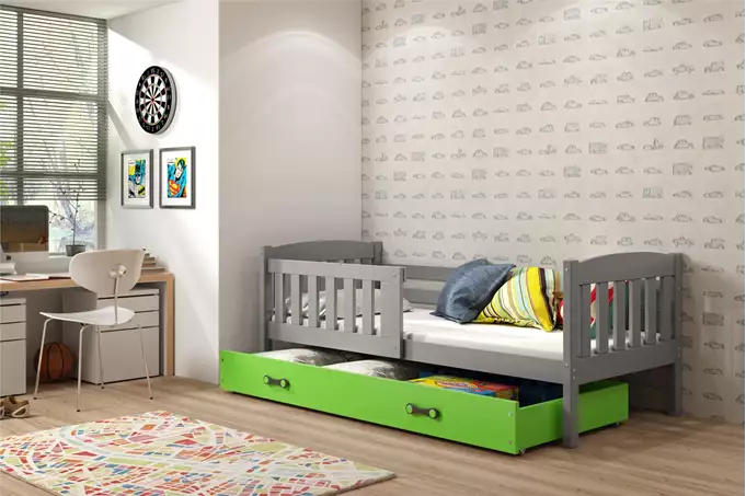 KUBUŚ single youth bed 90x190 with drawer, graphite/green - Image 3