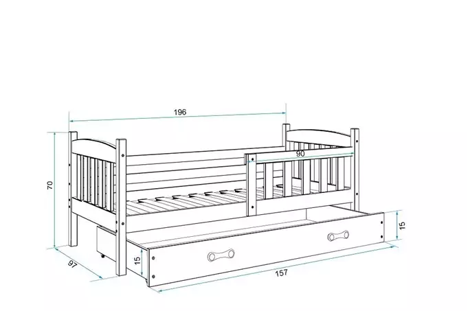 KUBUŚ single youth bed 90x190 with drawer, graphite/green - Image 5