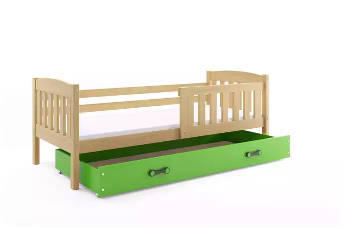 KUBUŚ single youth bed 90x190 with drawer, pine/green - Image 3