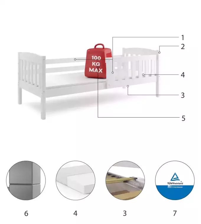 KUBUŚ single youth bed 90x200 with mattress, white - Image 6
