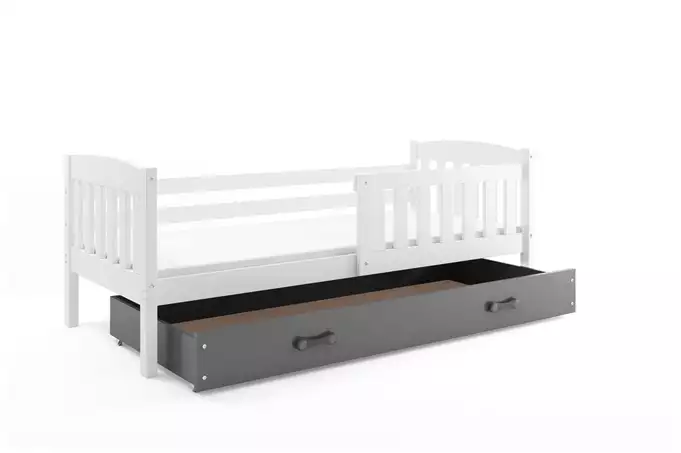 KUBUŚ single youth bed 90x200 with mattress and drawer, white/graphite - Image 4