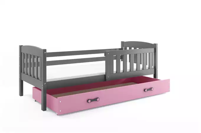 KUBUŚ single youth bed 90x200 with mattress and drawer, graphite/pink - Image 5