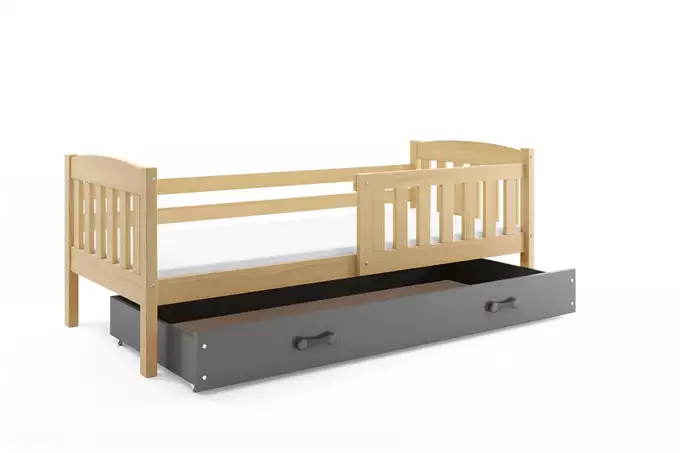 KUBUŚ single youth bed 90x200 with mattress and drawer, pine/graphite - Image 3
