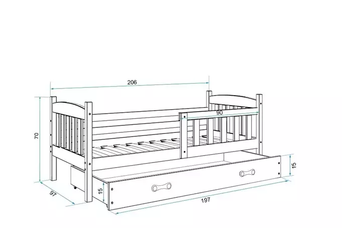 KUBUŚ single youth bed 90x200 with mattress and drawer, pine/graphite - Image 5
