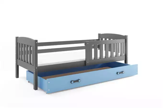 KUBUŚ single youth bed 90x200 with drawer, graphite/blue - Image 3