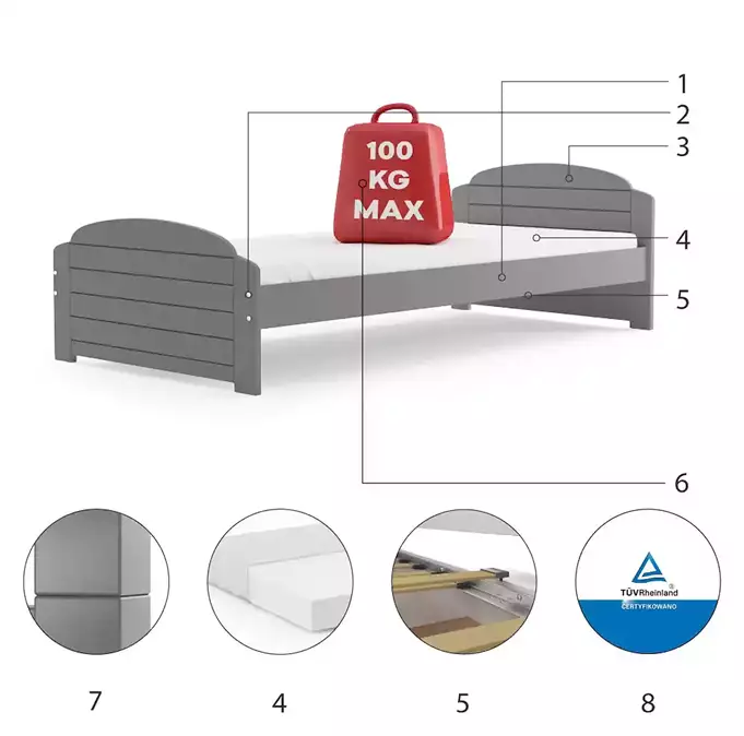 LILI single youth bed 90X200, graphite color - Image 3