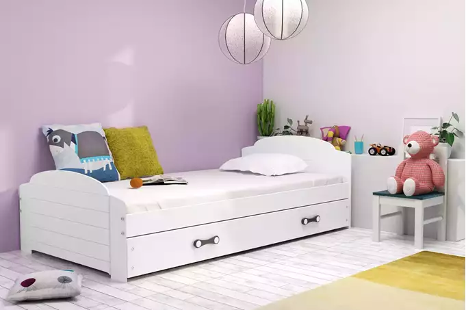 LILI single youth bed 90x200 with mattress and drawer, white - Image 6