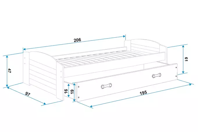 LILI single youth bed 90x200 with mattress and drawer, white - Image 2