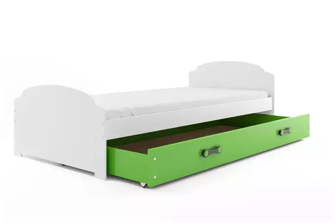 LILI single youth bed 90x200 with mattress and drawer, white/green - Image 5
