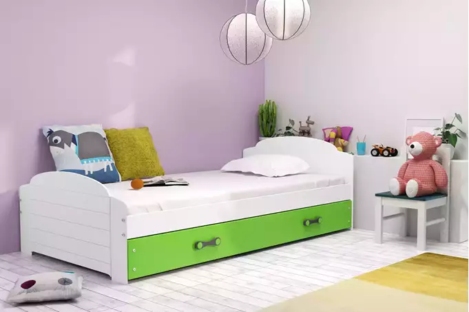 LILI single youth bed 90x200 with mattress and drawer, white/green - Image 4