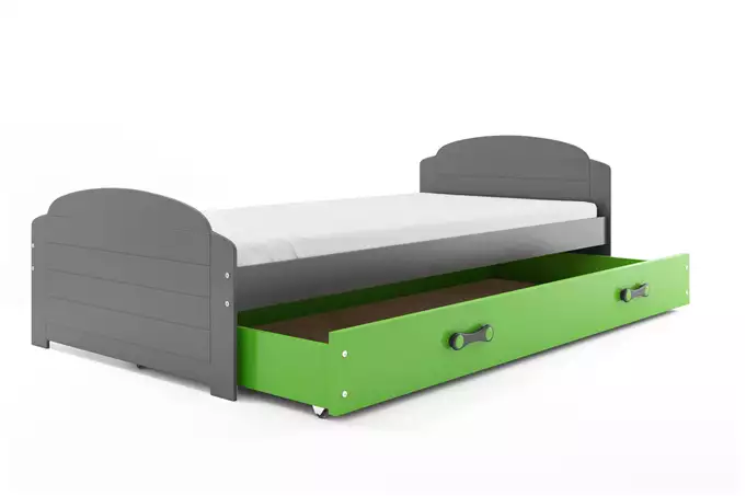 LILI single youth bed 90x200 with mattress and drawer, graphite/green - Image 4