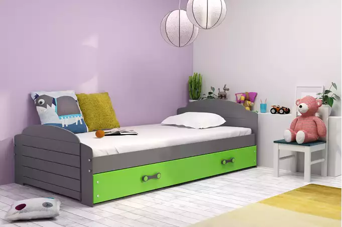 LILI single youth bed 90x200 with mattress and drawer, graphite/green - Image 5