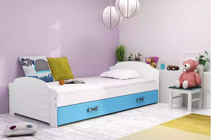 LILI single youth bed 90x200 with drawer, white/blue - Image 4